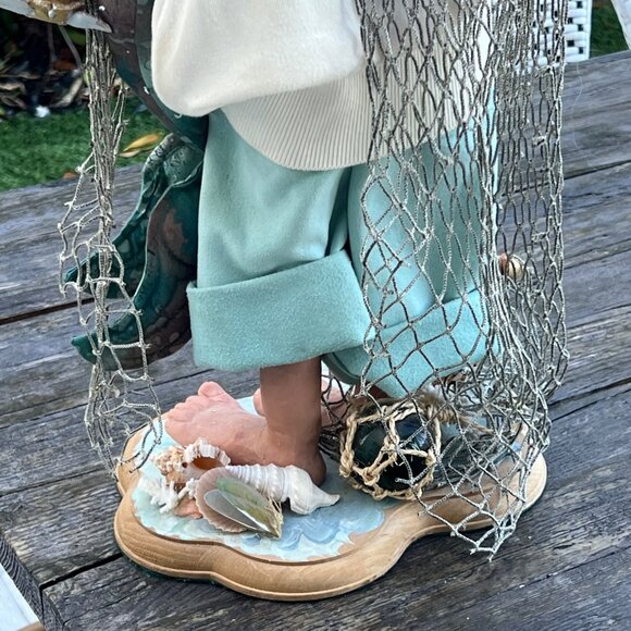 Large Artist Signed 2002 Tropical SANTA with Mermaid Seahorse Shells on Beach - Picture 15 of 16